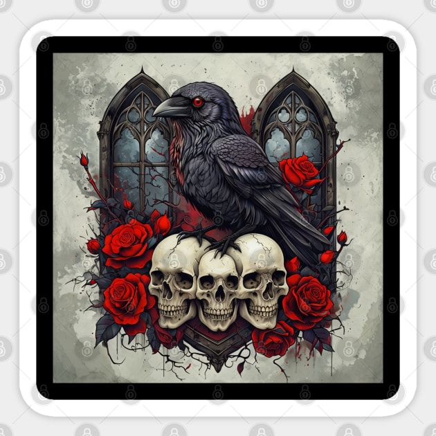 Raven's Gothic Elegy With Roses Sticker by Steve